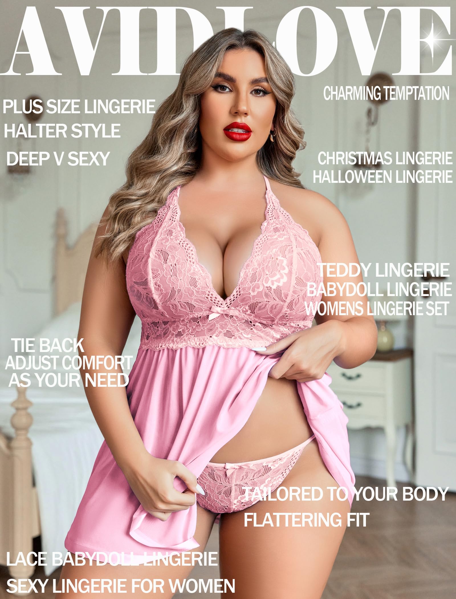 GXNRHG Femmes Grande Taille Nuisette Lingerie Dentelle Chemise vêtements de Nuit en Maille