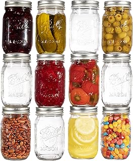 Ball Regular Mouth Mason Jars 16 oz. (12 Pack) - Pint Size Jars with Airtight Lids and Bands for Canning, Fermenting, Pick...