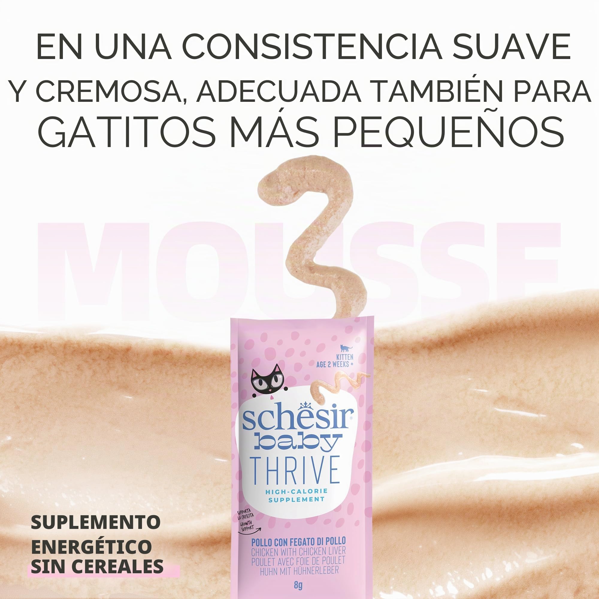 Schesir Baby Thrive, Gusto de Pollo, Comida Humeda para gattos (20 sobre x 8g)