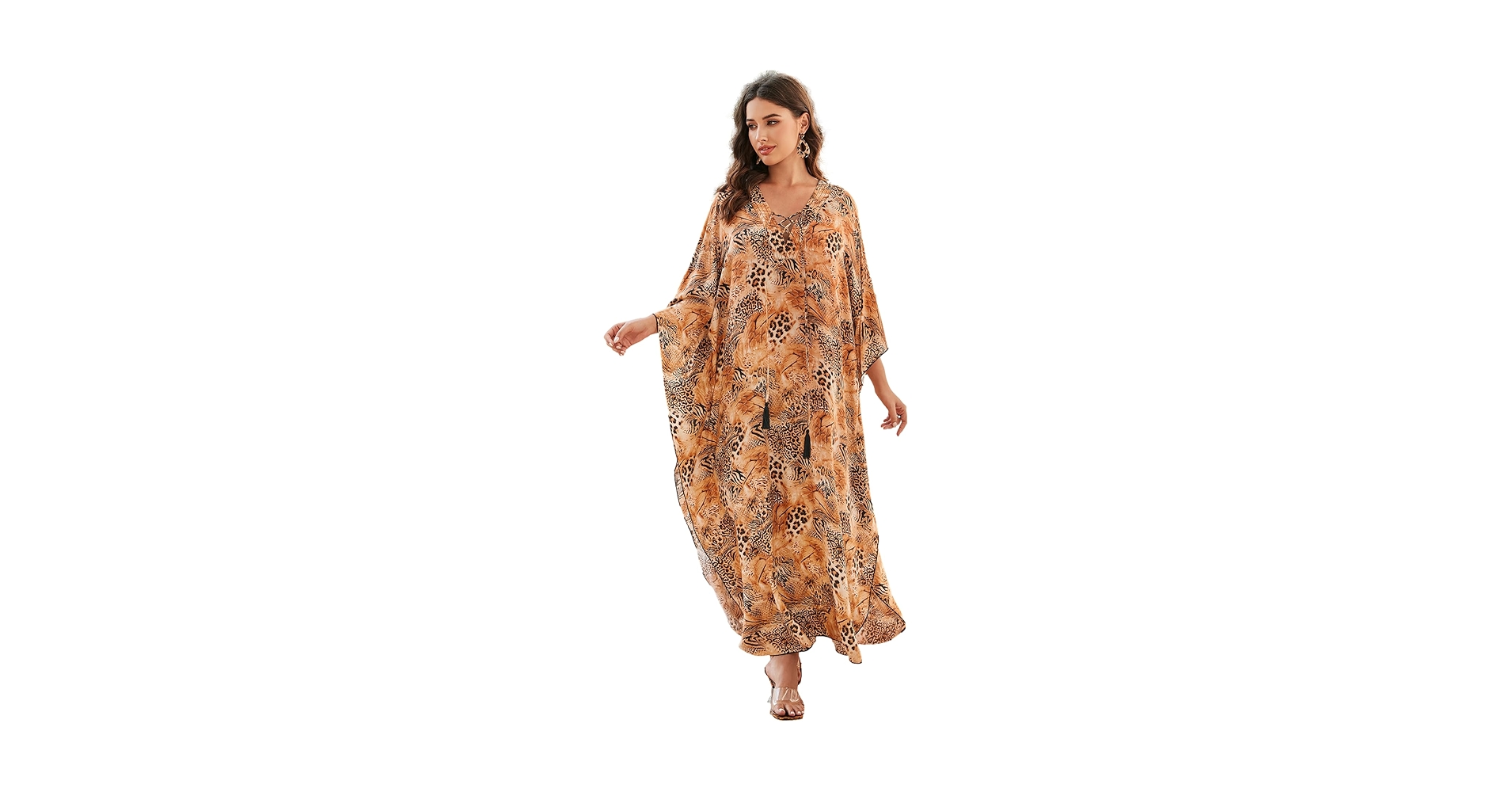 LOUSEA Embroidery Print Caftan Dress Vneck Batwing Dress LOUSEA Embroidery Print Caftan Dress Vneck Batwing Dress
