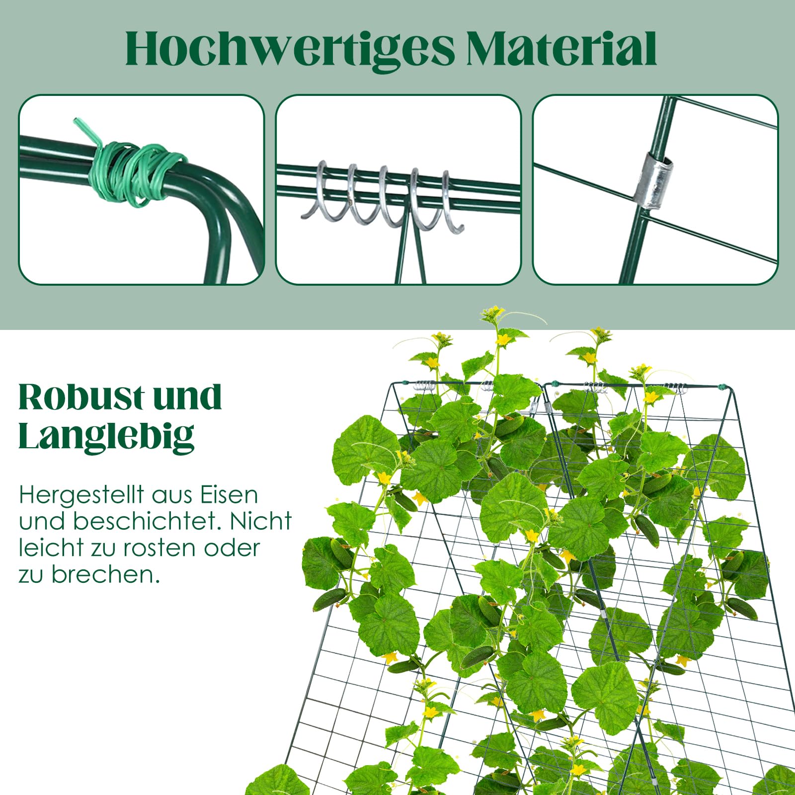 Warmfarm Gurkenspalier Metall – 2 Stück, A-Rahmen Mit Rankgitter & Clips Für Hochbeet & Kletterpflanzen