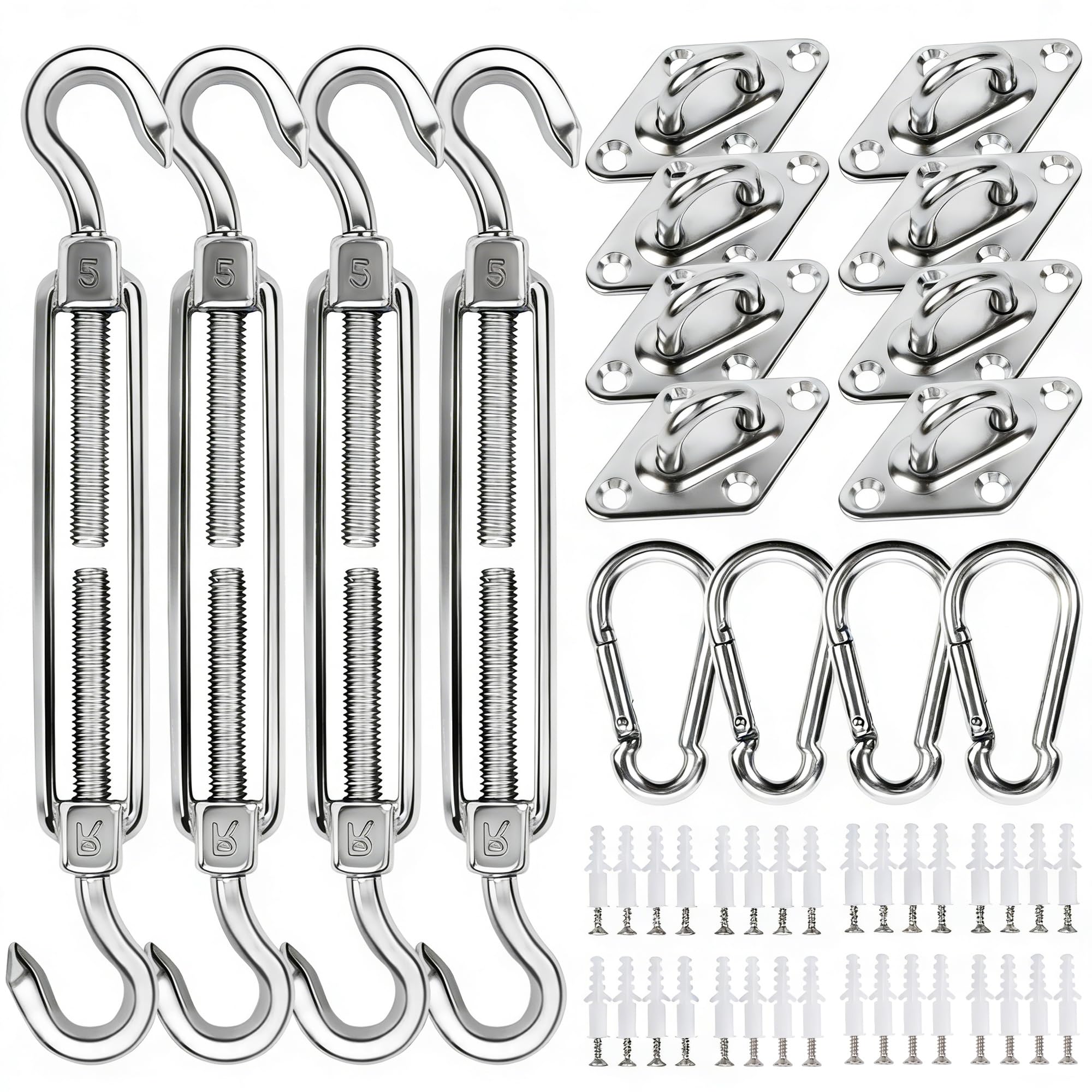 YOFIT Shade Sail Hardware Kit 5 inch for Triangle Rectangle Sun Shade Sail Installation, 304 Grade Stainless for Garden Outdoors, 80 Pcs