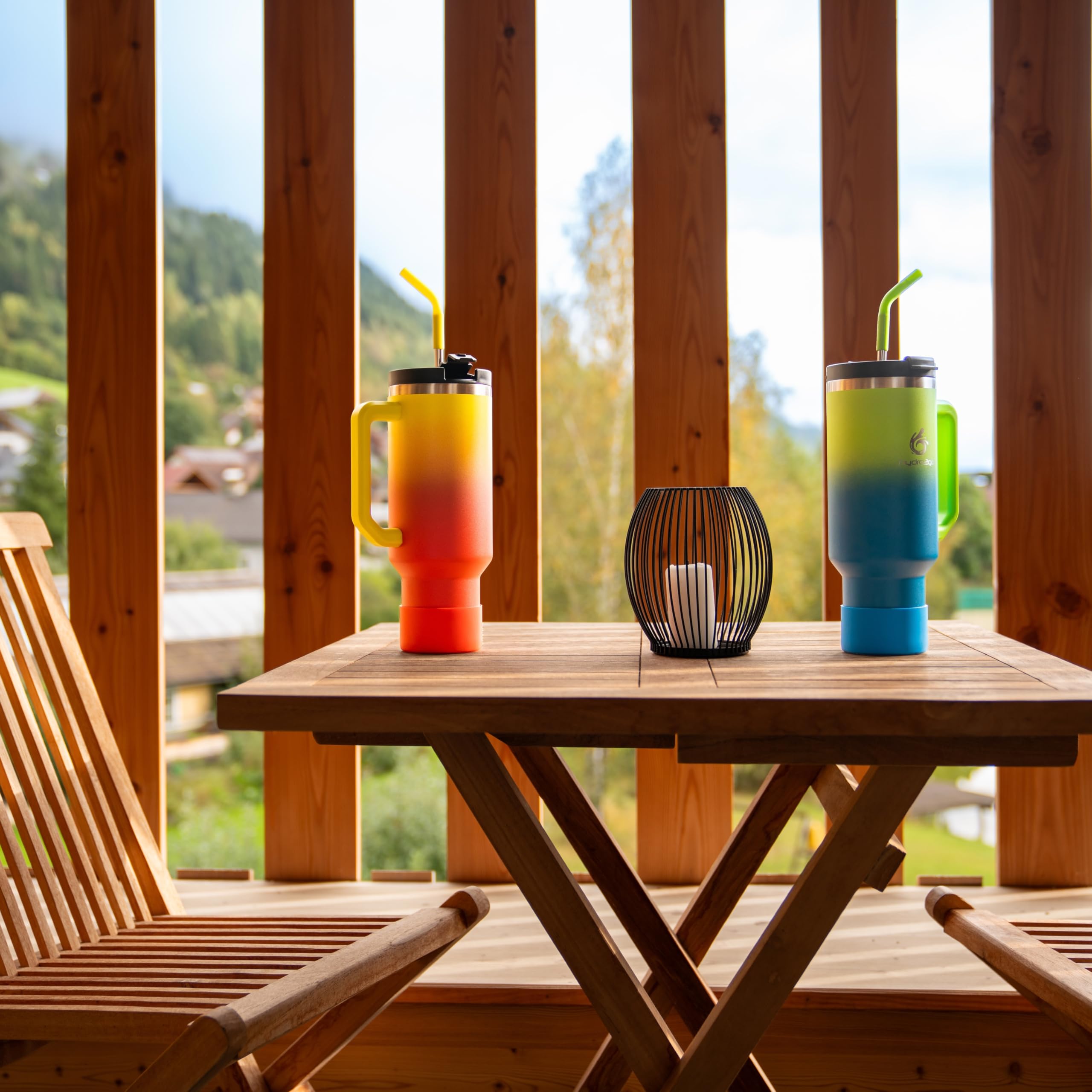 hydro2go® 1200ml/40oz Thermobecher, Kaffeebecher to Go, Isolierbecher mit Griff & Strohhalm, Reise- & Autobecher, Tumbler für Heiß- & Kaltgetränke (Sunset, 1200 ml) | thermobecher, kaffeebecher to go, isolierbecher mit griff und strohhalm, reisebecher, au