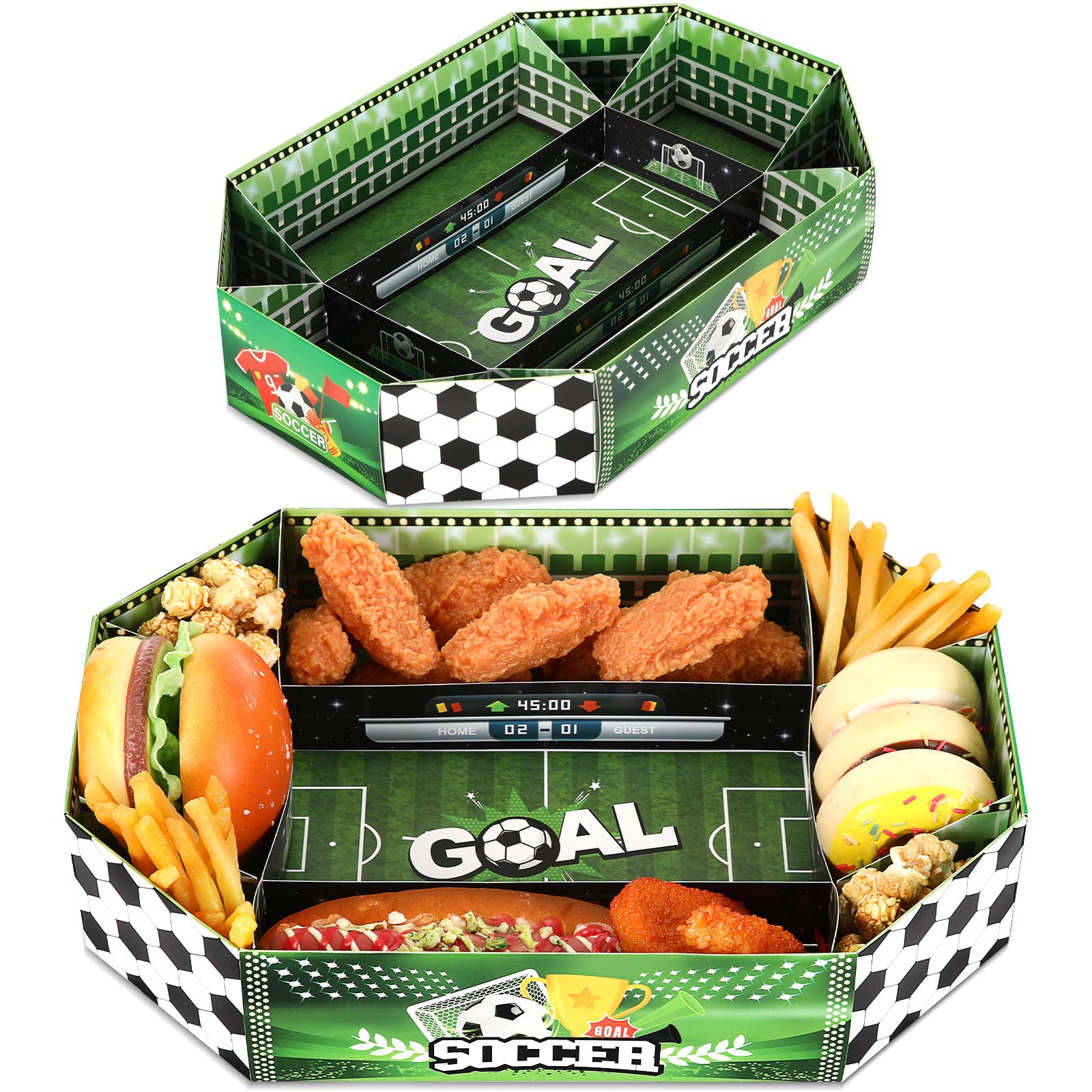 Tiangrid 2 Pcs Soccer Party Supplies Kit, Large Soccer Paper Food Tray Disposable Snack Serving Trays Birthday Sports Game Party Decorations and
