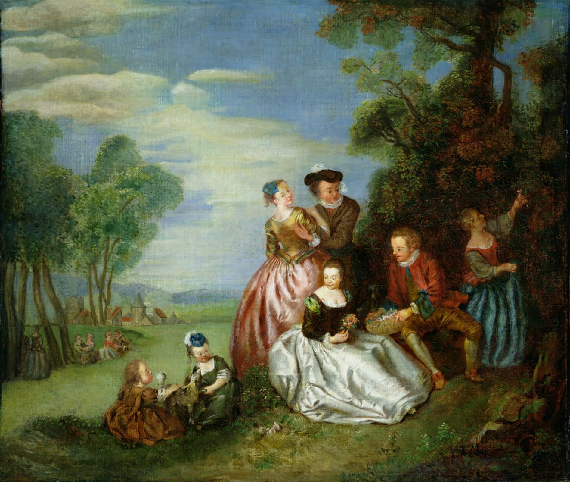 ARTXLXXBN Famous Painting Canvas Artwork Graffiti Print Conversation in a Park by Jean Baptiste Pater Portrait Canvas Image for Home Decor 60x90cm
