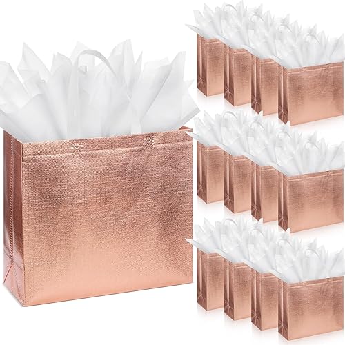 Sweetude 50 bolsas de regalo reutilizables con asas, bolsas de regalo de comestibles con papel de seda con purpurina, bolsas de compras para regalo