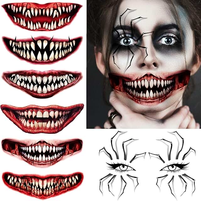 Halloween temporary tattoos with horror and Joker clown designs