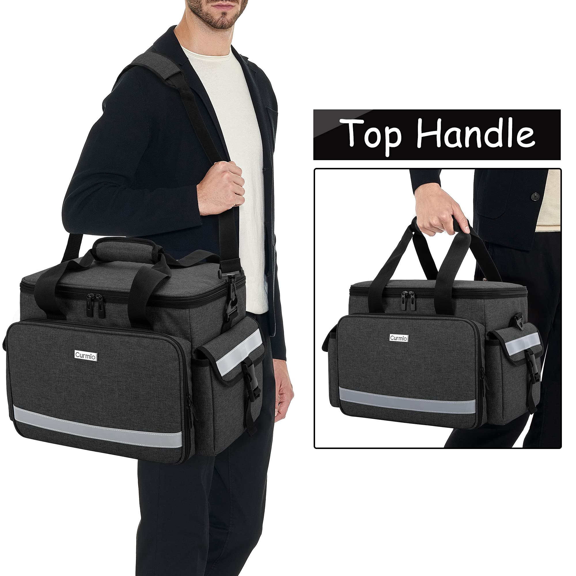 CURMIO Bolsa de Primeros Auxilios, Botiquín de Primeros Auxilios, Bolsa para Emergencias con Bandolera y 2 Divisores Desmontables y 2 Detachable Dividers, Bolsa Médico, Sola Bolsa