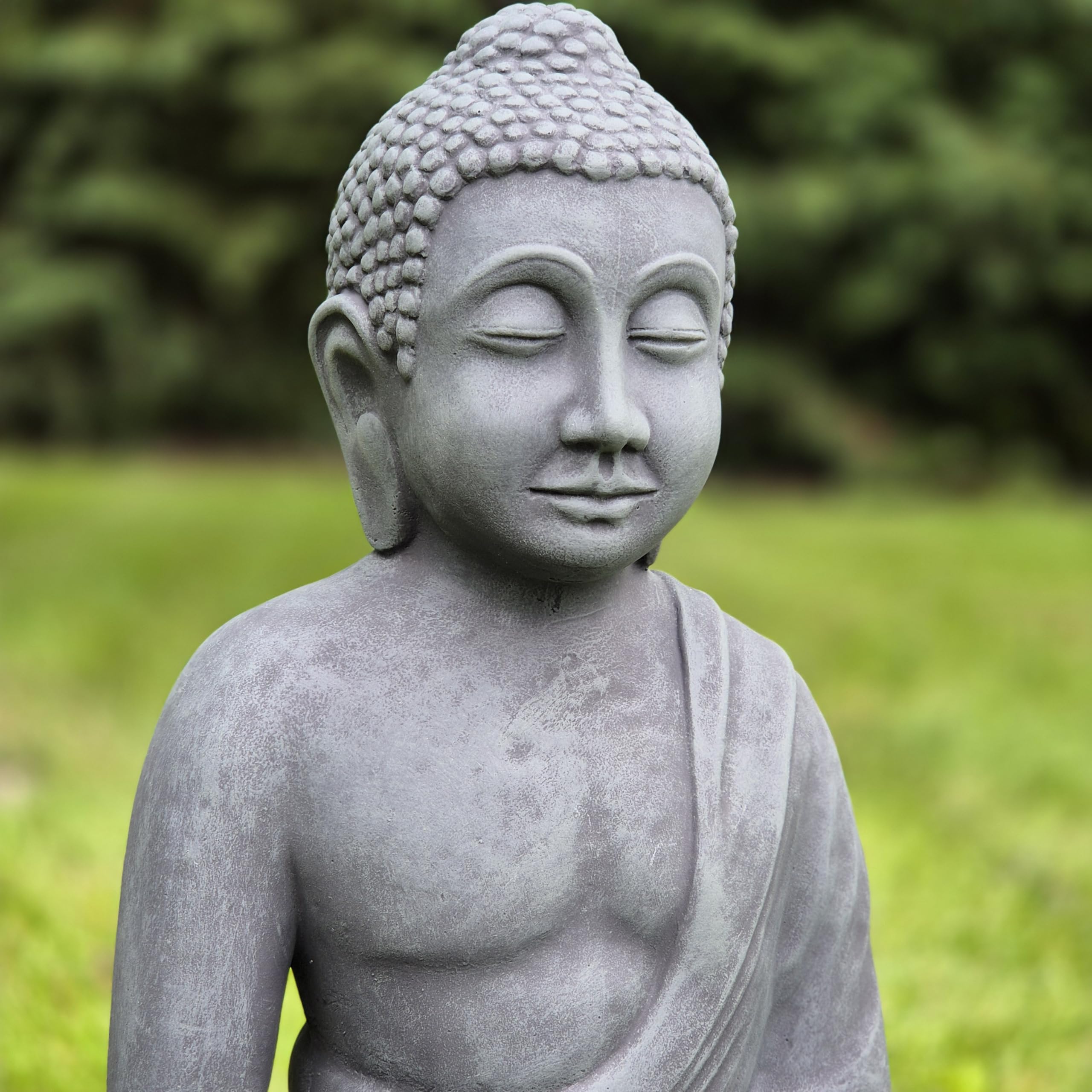 FABRIQ Statue de Bouddha - 50 cm - Noir/vert - 26 kg - Hauteur : 50 cm - En pierre massive résistante aux intempéries et au gel jusqu'à -30 °C - Décoration de jardin de qualité supérieure