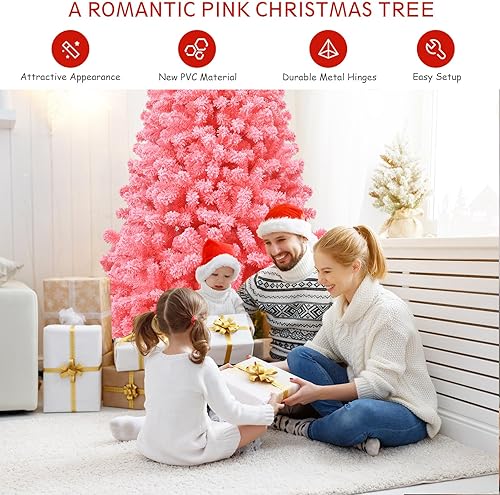 Miniatura 4 de DORTALA Árbol de Navidad artificial, árbol de Navidad flocado de nieve sin luz de 7.5 pies con 1364 puntas de ramas de PVC, soporte de metal