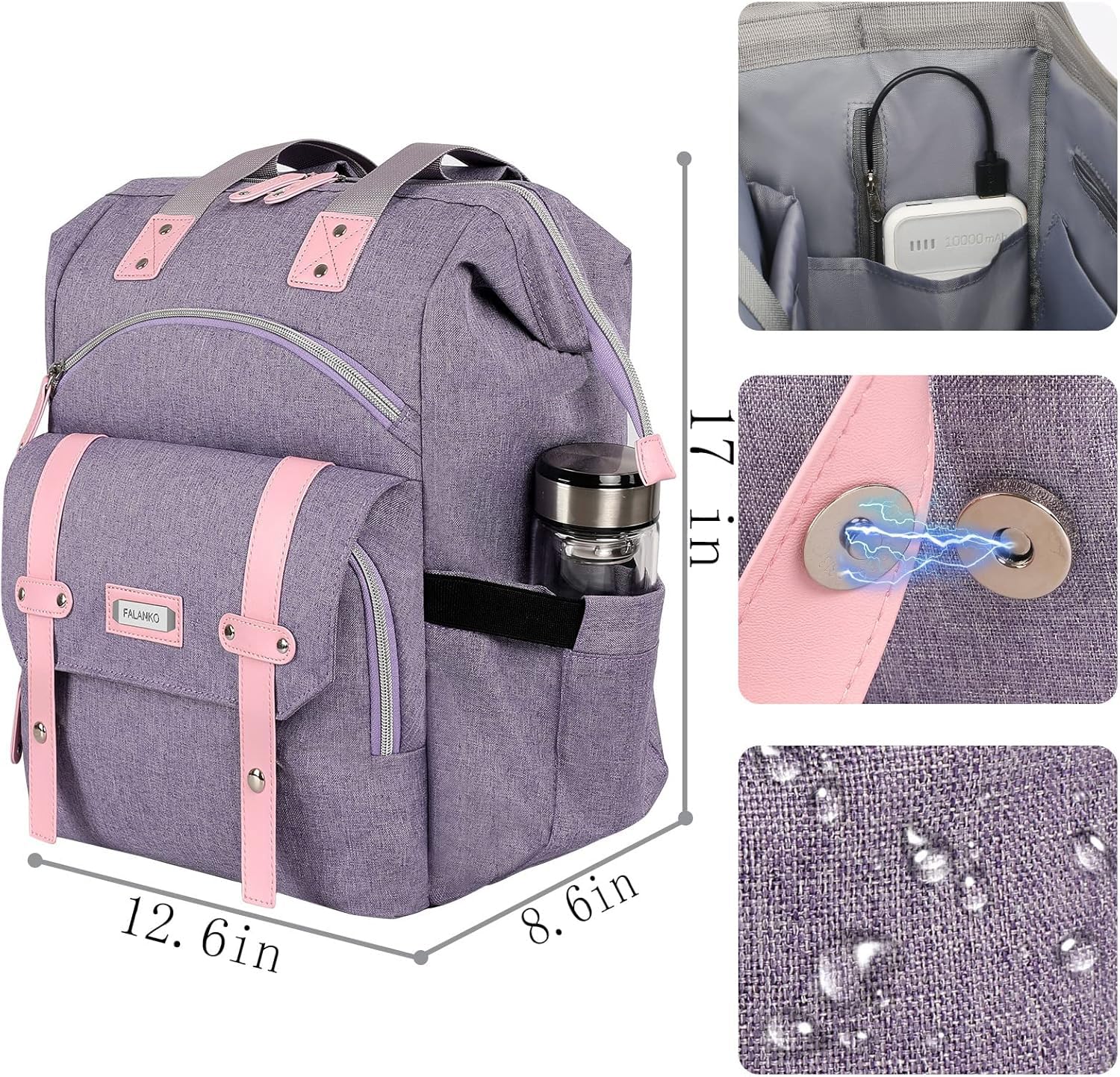 FALANKO Backpack for Women,Wide Open Work Large Student Bookbag for 15.6 Inch Laptop,Doctor Teacher Nurse College School Travel Bag,Water Resistant Laptop Bookbag Computer Back Pack Pink — Amazon image 30