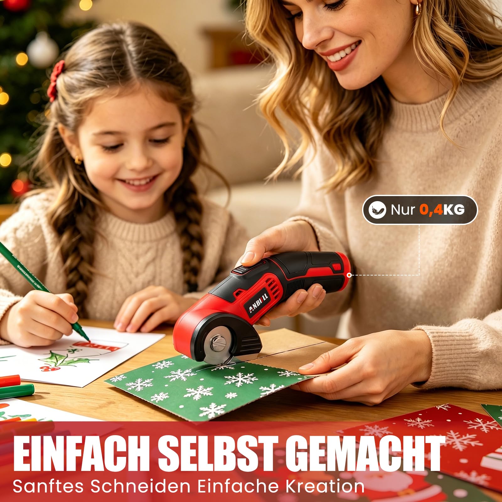 Anbull Kartonschneider Elektrische Schere 4V Kabellose Rollschneider Akku, Elektrische Stoffschere für Stoffe & Nähen, USB aufladbar, für Leder, Karton, Kunststoff, leicht, sicher, DIY