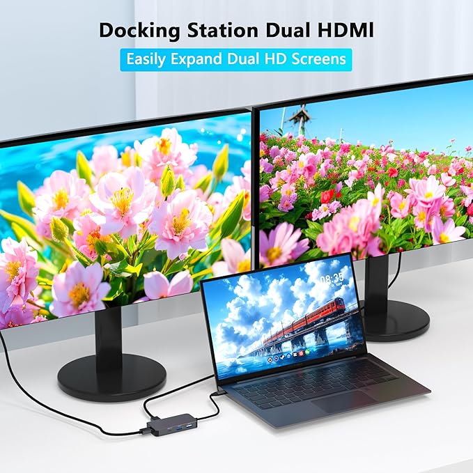 Docking Station USB C 7 en 1 Dual Monitor Hub con 2 HDMI, 3 USB, 100W PD miniatura 3