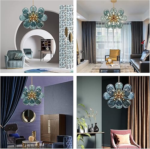 Miniatura 5 de DJAMEL Lámpara colgante moderna de globo de vidrio colorido, lámpara de techo con pantalla de vidrio, globo azul, montaje empotrado, lámpara