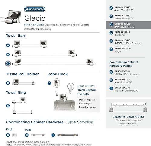 Vista 163 de Amerock BH36062CG10 - Toallero de mano Glacio de 5-7/16 pulgadas de longitud para pared de baño y cocina pequeña, accesorios de baño Transparente