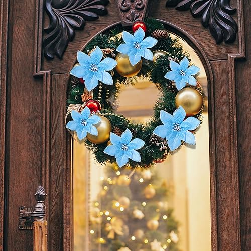 Miniatura 114 de 36 piezas de 3 tamaños de flores artificiales de Navidad con purpurina de Navidad para decoración de árbol de Navidad, Año Nuevo, decoración