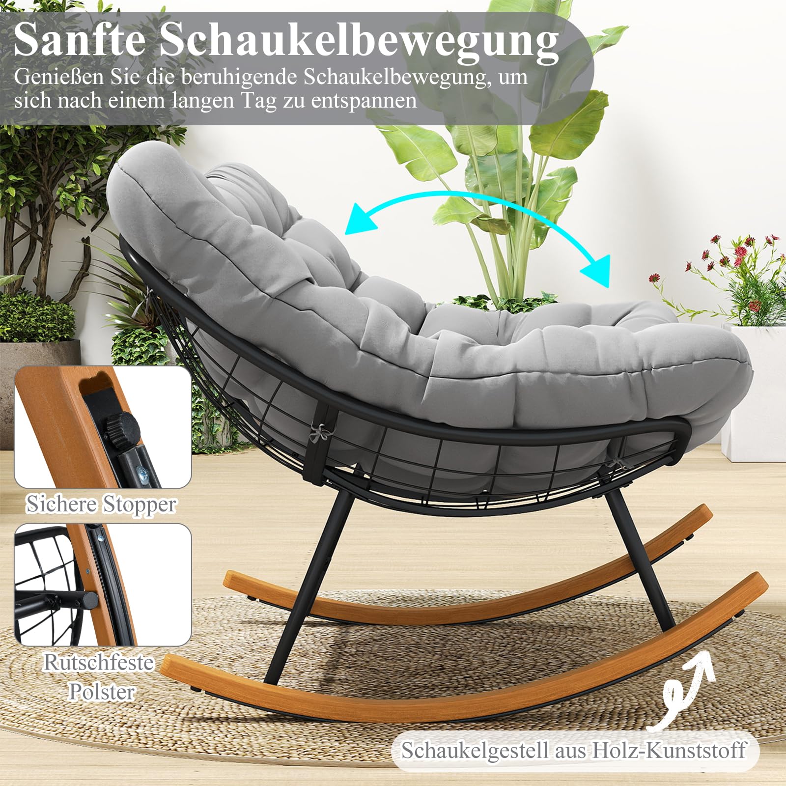 COSTWAY Schaukelstuhl 2 Personen Outdoor, Schaukelsessel mit dickem Kissen | XXL Relaxsessel bis 320 kg belastbar, für Balkon, Garten und Wohnzimmer, Hellgrau