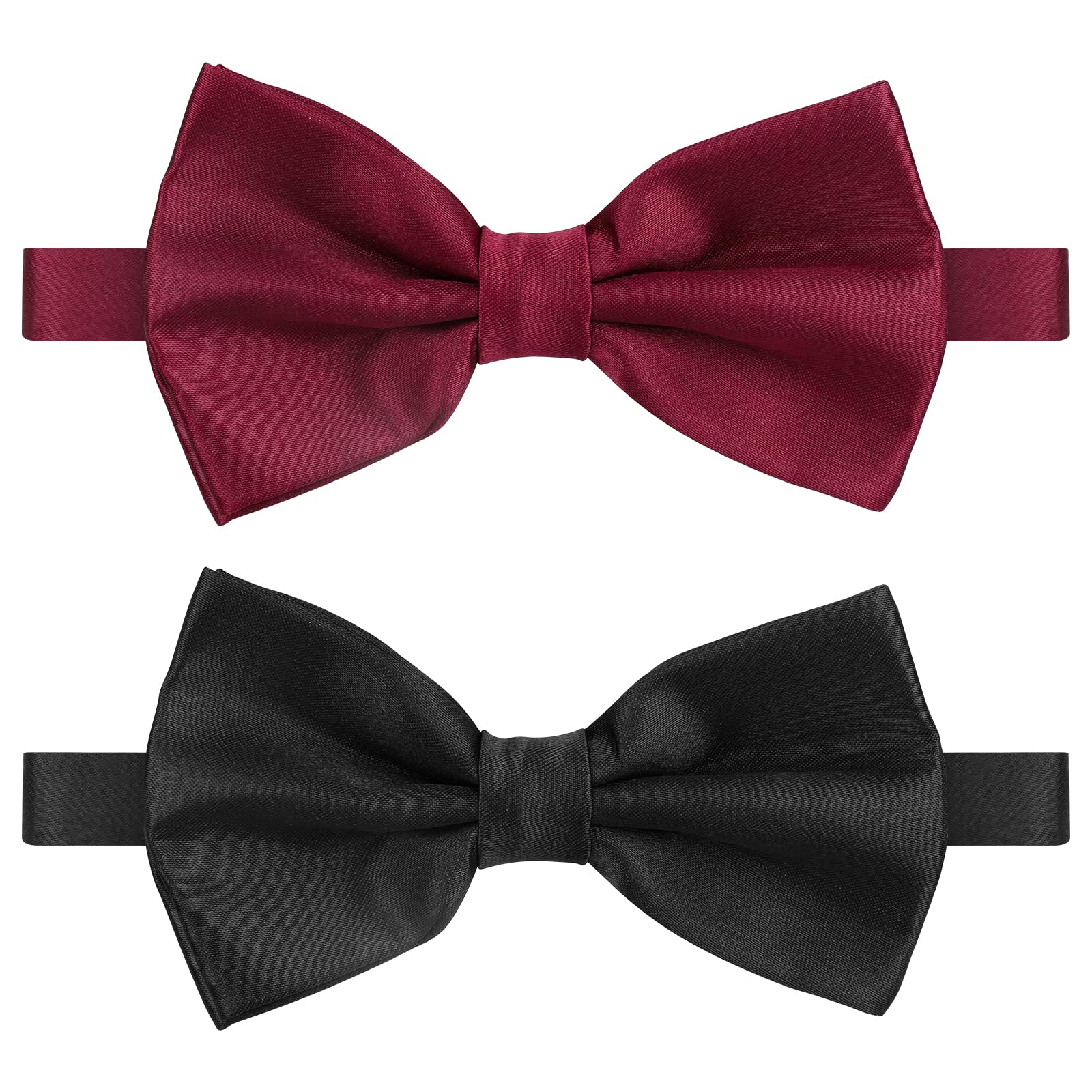 HXC XC 2 Pack Mens Bowtie, Black and Red Bow Ties For Men,Adjustable Fashion Bow Tie,Pre Tied Satin Plain Bowtie for Wedding Party Bow ties for Men And Boys, 12cm