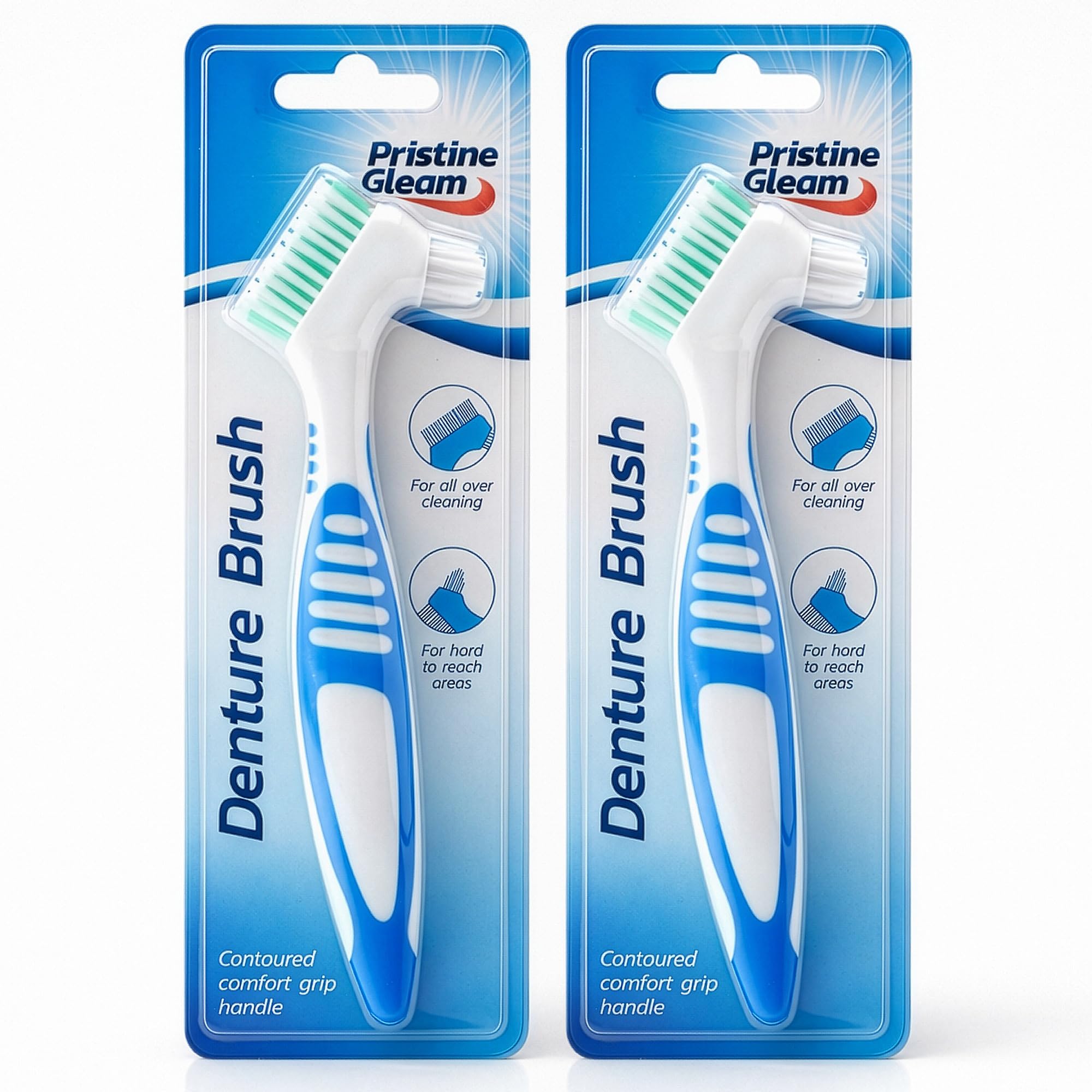 SOL 2pk Denture Brush – Dual Angled Heads with Soft Bristles for Hard-to-Reach A