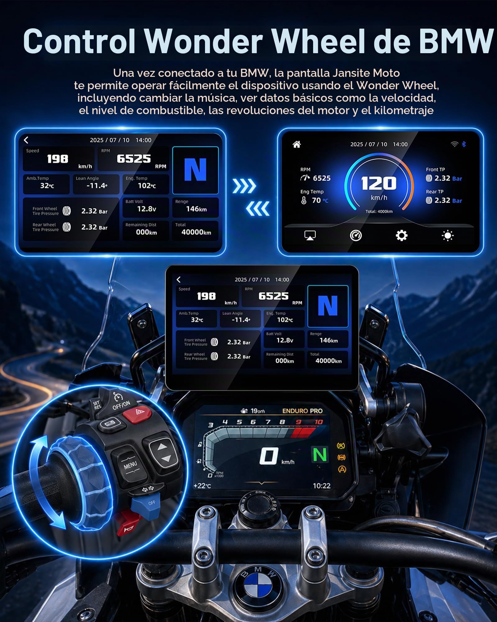 Jansite 6,25'' Pantalla BMW Carplay Moto con Wonder Wheel Nativa | CarPlay Inalámbrico y Android Auto, Conectar y Jugar, Pantalla Táctil Impermeable, GPS Moto Navegador,Siri y GoOgle Asistente