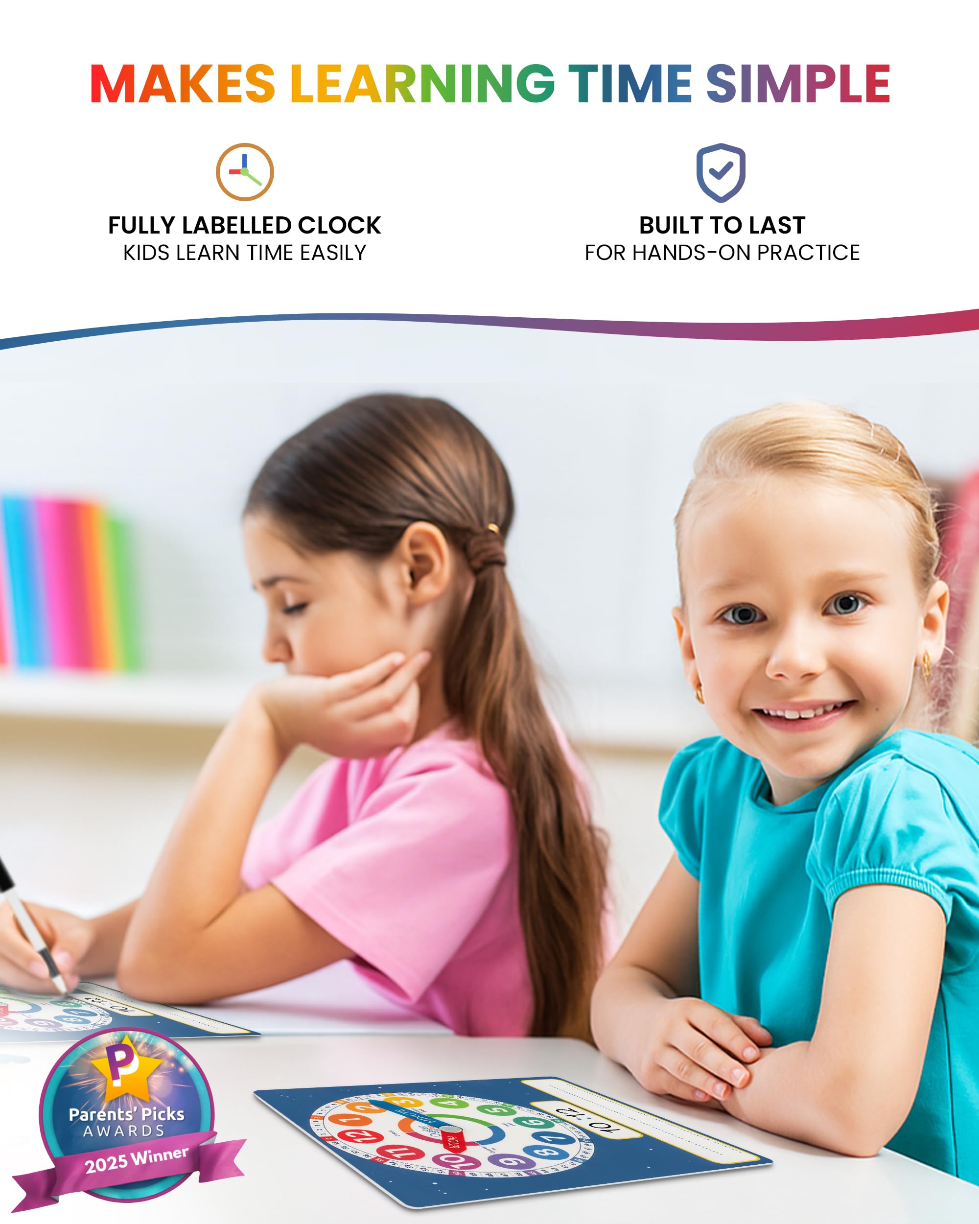 Dry Erase Learning Clock 3 Pack, Magnetic Large Teaching Clock & 2 Kids Clocks - Image 2
