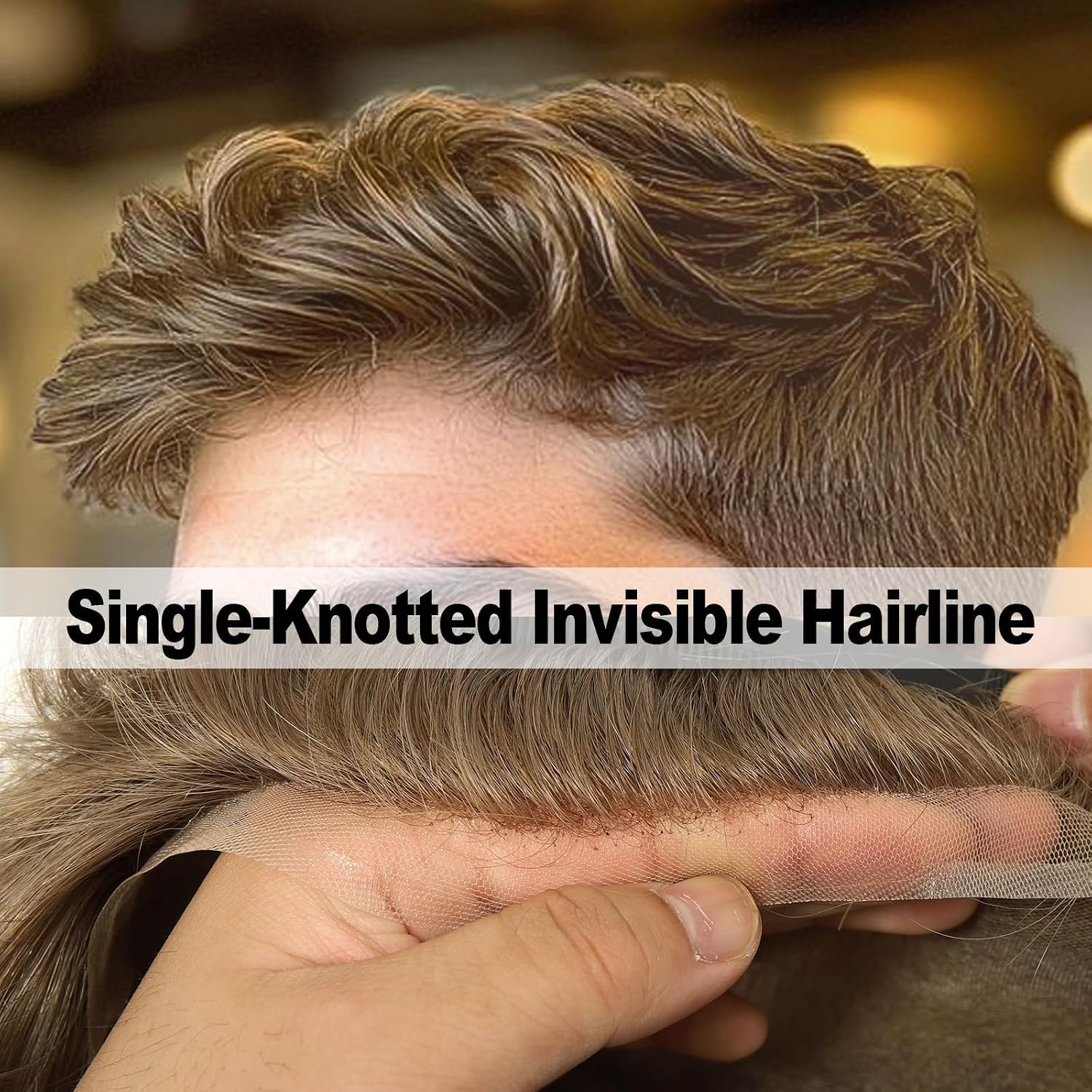 Swiss Lace Front with Thin Skin Back and Side Hair System for Men, #20 Blonde 8x10 Inch Size 130% Density Single-Knotted Invisible Hairline Toupee