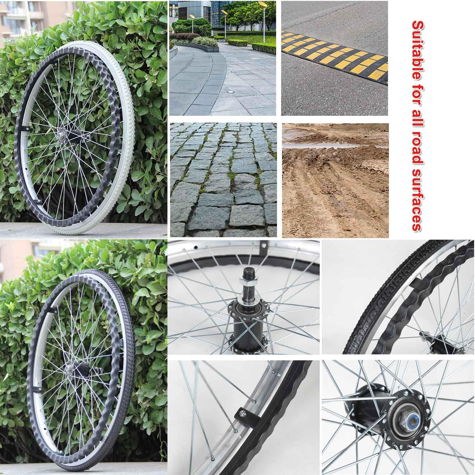 WORDFUN Rollstuhlräder Hinterrad, 24 Zoll Ersatzrollen, rutschfest, Tragfähigkeit 120kg, Verschleißfester Vollreifen, Rollstuhlreifen Pannensicher, Einfach Zu Scrollen, Schwarz, Grau, 2 Stück