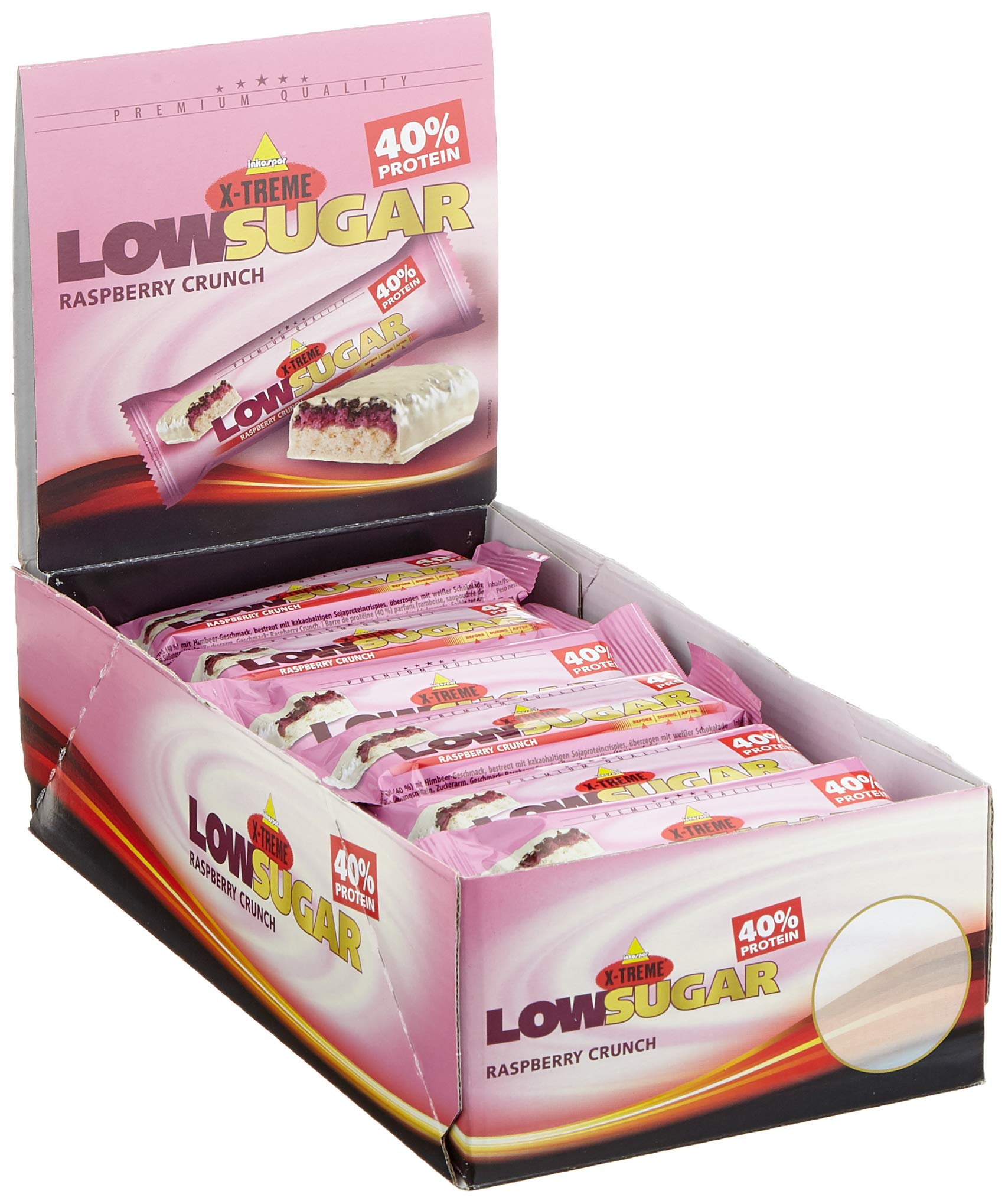 inkospor - X-TREME Low Sugar Riegel, Raspberry Crunch, Display 24 x 65 g
