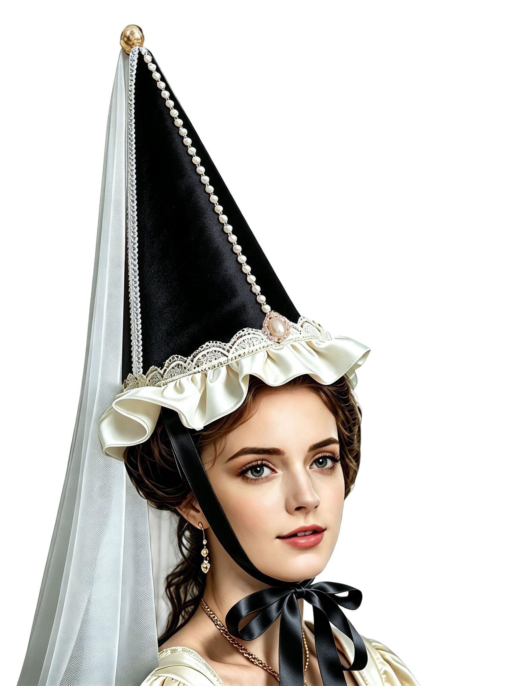 Unykaflor Womens Medieval Hennin Hat with Veil,Cone Pointy Hat for Halloween Christmas Renaissance Costume Party