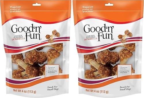 Vista 25 de Good'n'Fun Good 'n' Fun - Mancuernas con sabor a pollo, 4 onzas, aperitivos de cuero crudo para perros pequeños