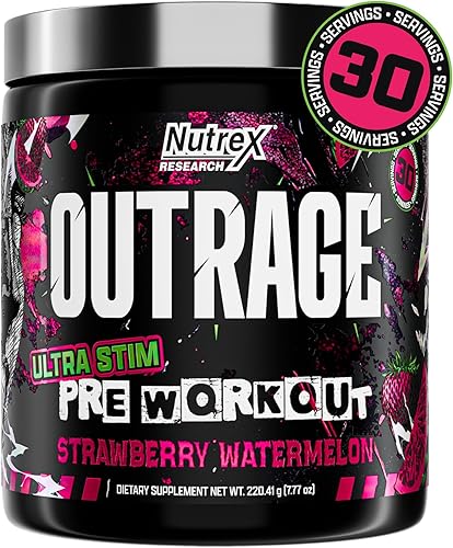 Outrage Ultra HIGH STIM - Polvo de preentrenamiento para hombres, 400 mg de cafeína, L-citrulina, beta-alanina, creatina, energía extrema, enfoque,