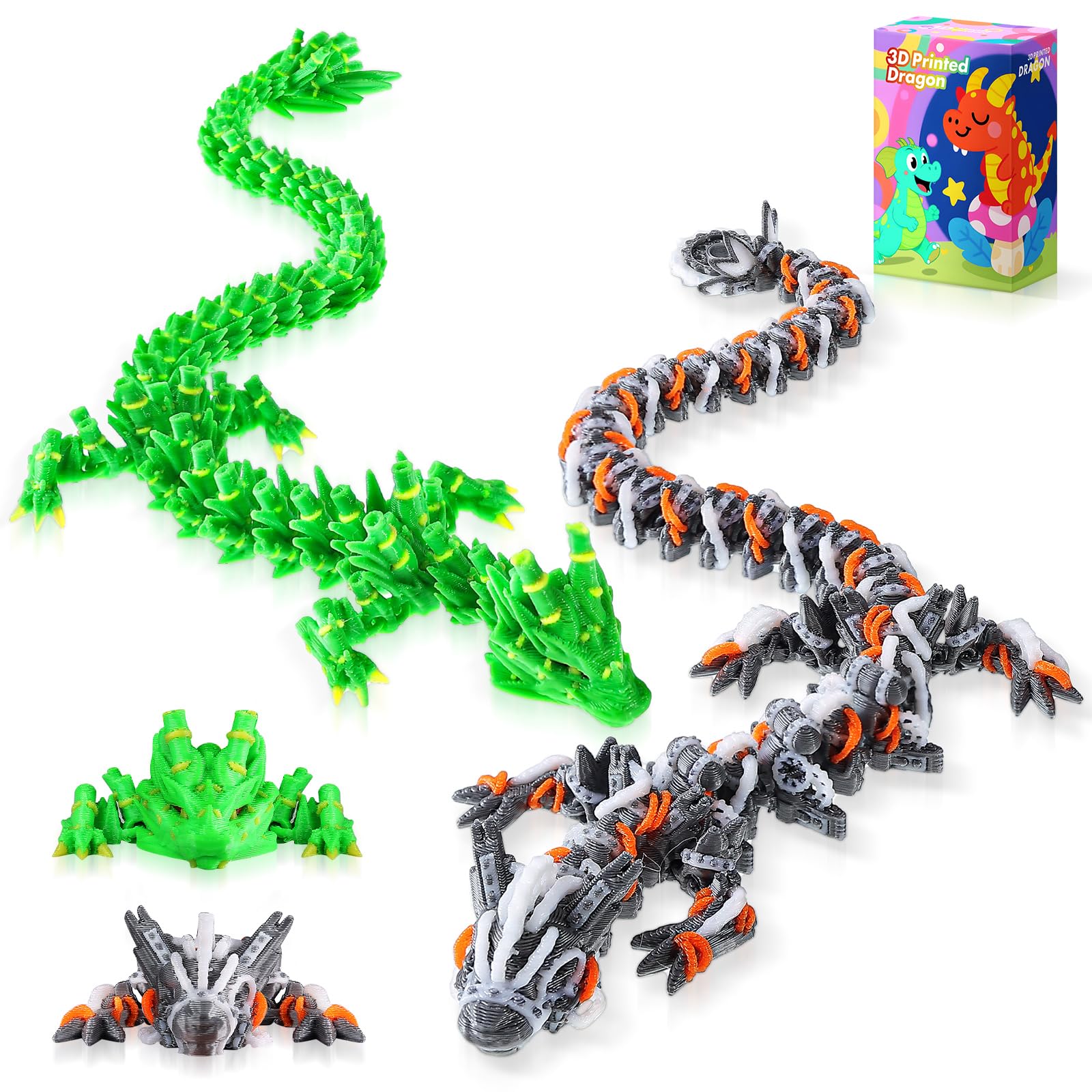 スクイーズ　ドラゴン４体セット　dodomi studio Amazon.com: TXB3DOK 3pcs 12in 3D Printed Crystal Dragon,3D Printed