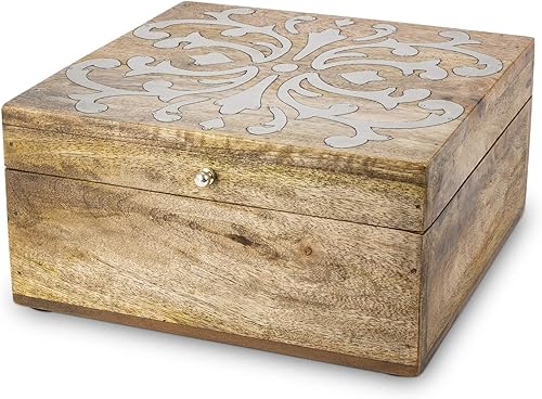 GG Caja de madera con tapa con bisagras para decoración del hogar, 10 pulgadas de largo x 10 pulgadas de ancho x 5 pulgadas de alto, marrón