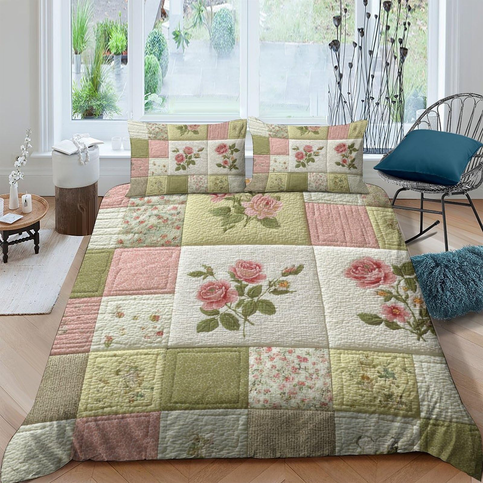 Ctjqhvkz Style-10 3D Printed Vintage Floral Patchwork Fitted Sheet Microfiber Anti-Slip Easy Care Mattress Cover For Bedroom Guest Room Single（135X200cm）