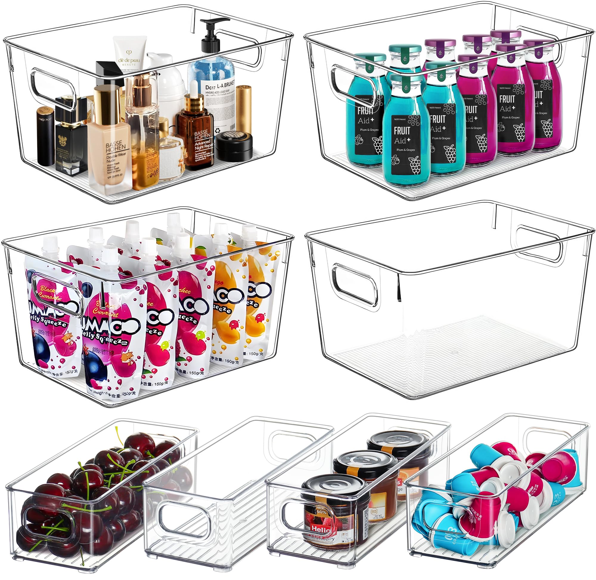 - Clear Storage Bins 8 Pack for Pantry Organizers, 4 Large Plastic Pantry Organizer Bins and 4 Small Stackable Storage Containers for Kitchen Cabinet, Home Edit, Freezer Fridge Organizer