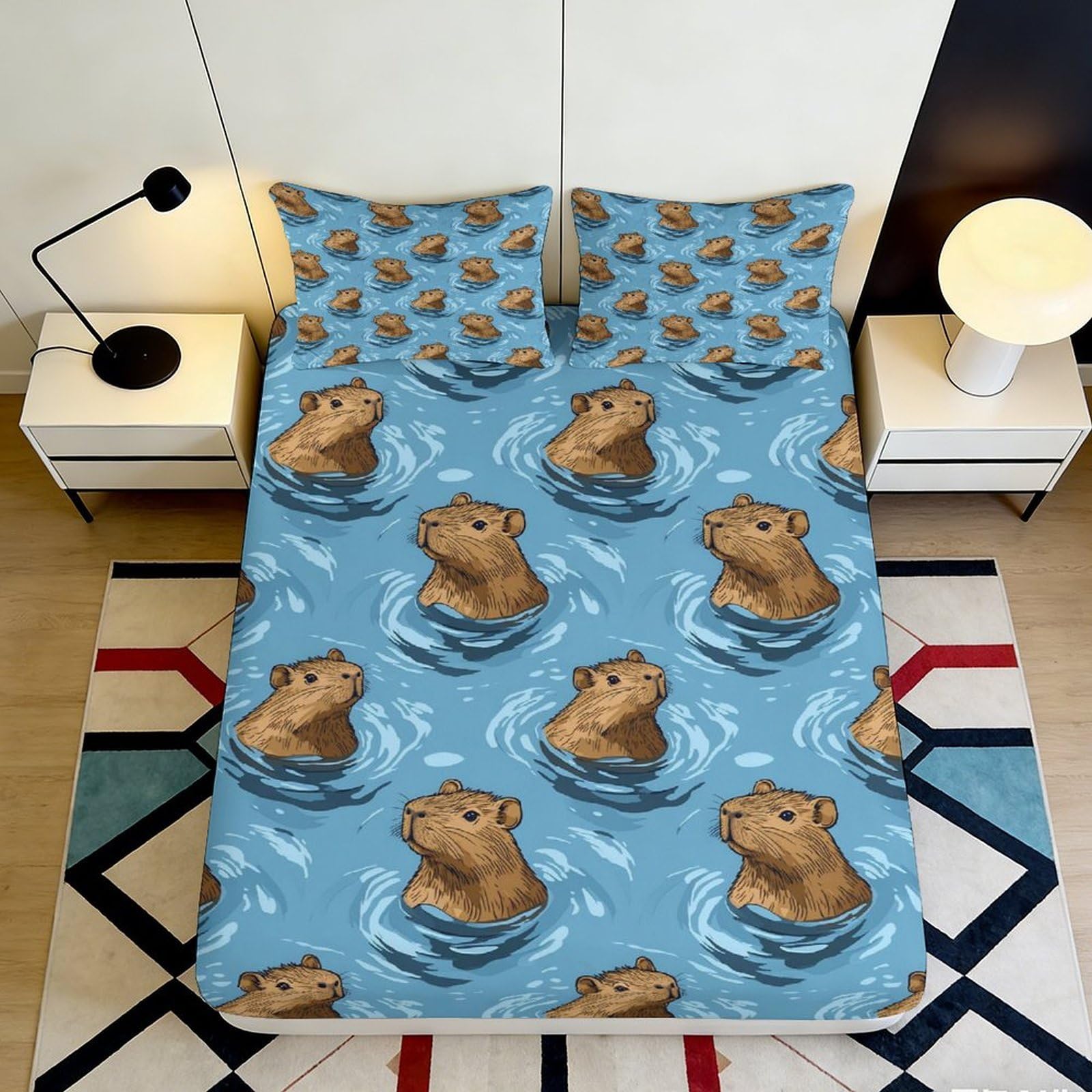 Uynsixtme Style-3 3D Printed Otter Design Fitted Sheet Microfiber Deep Pocket Non-Slip Bedding Set Otter Mattress Fitted Cover For Adults Teens Washable 200X200x25cm