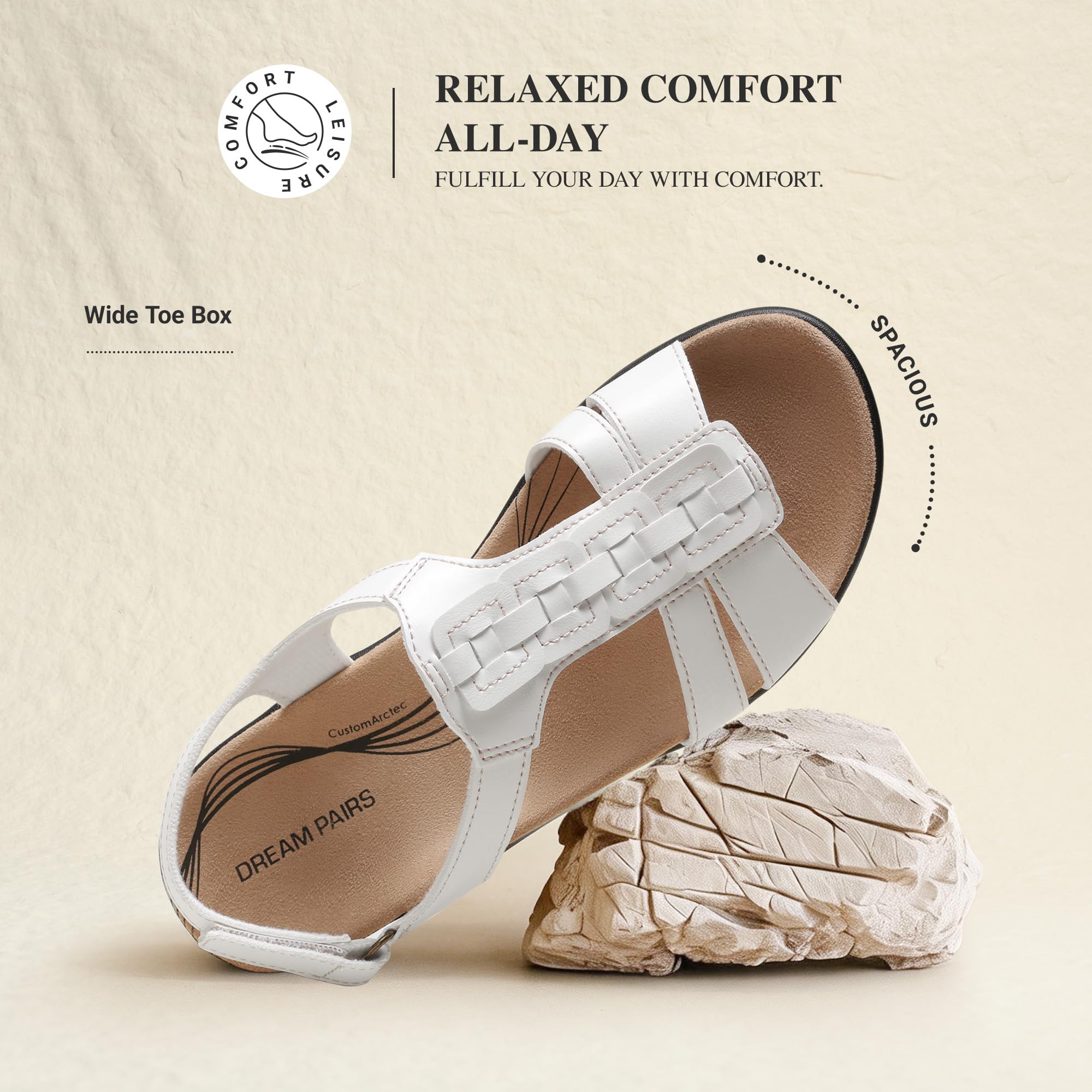 DREAM PAIRS Sandali da Donna con Supporto all'Arco Plantare – Comodi Sandali Bassi Estivi, Casual per la Spiaggia e le Passeggiate