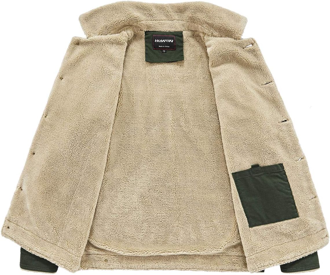 HOW'ON Men's Plus Cotton Warm Fur Collar Casual Button Military Cargo Jacket Outwear Parka Winter Quilted Coat - Image 3