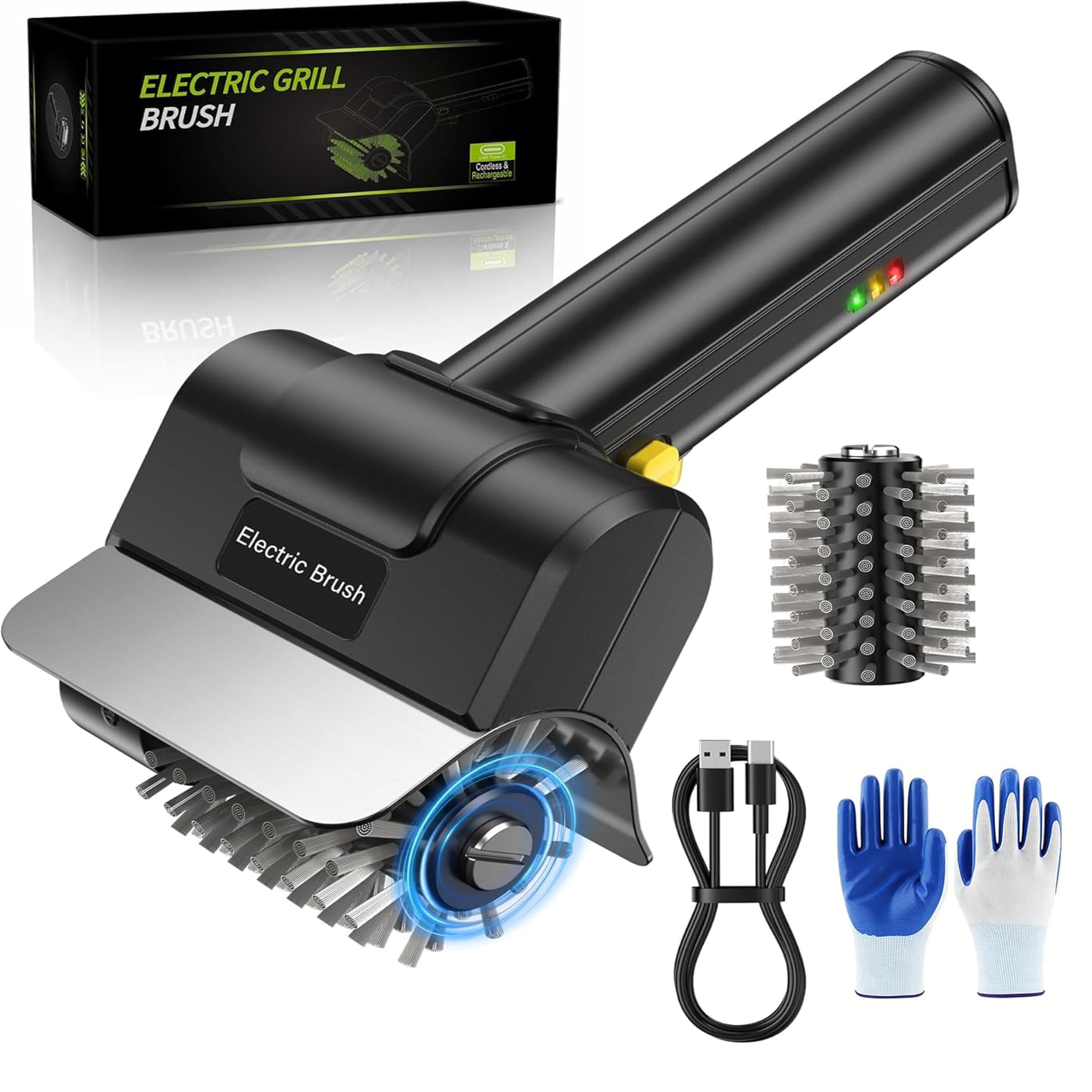 Electric Grill Brush for Outdoor, 2026 Upgraded BBQ Grill Cleaner with 3 Replaceable Brushes, 3-Speed & Angle Adjustable, 150Mins Runtime Cordless Grill Cleaning Brush for Barbecue Grates