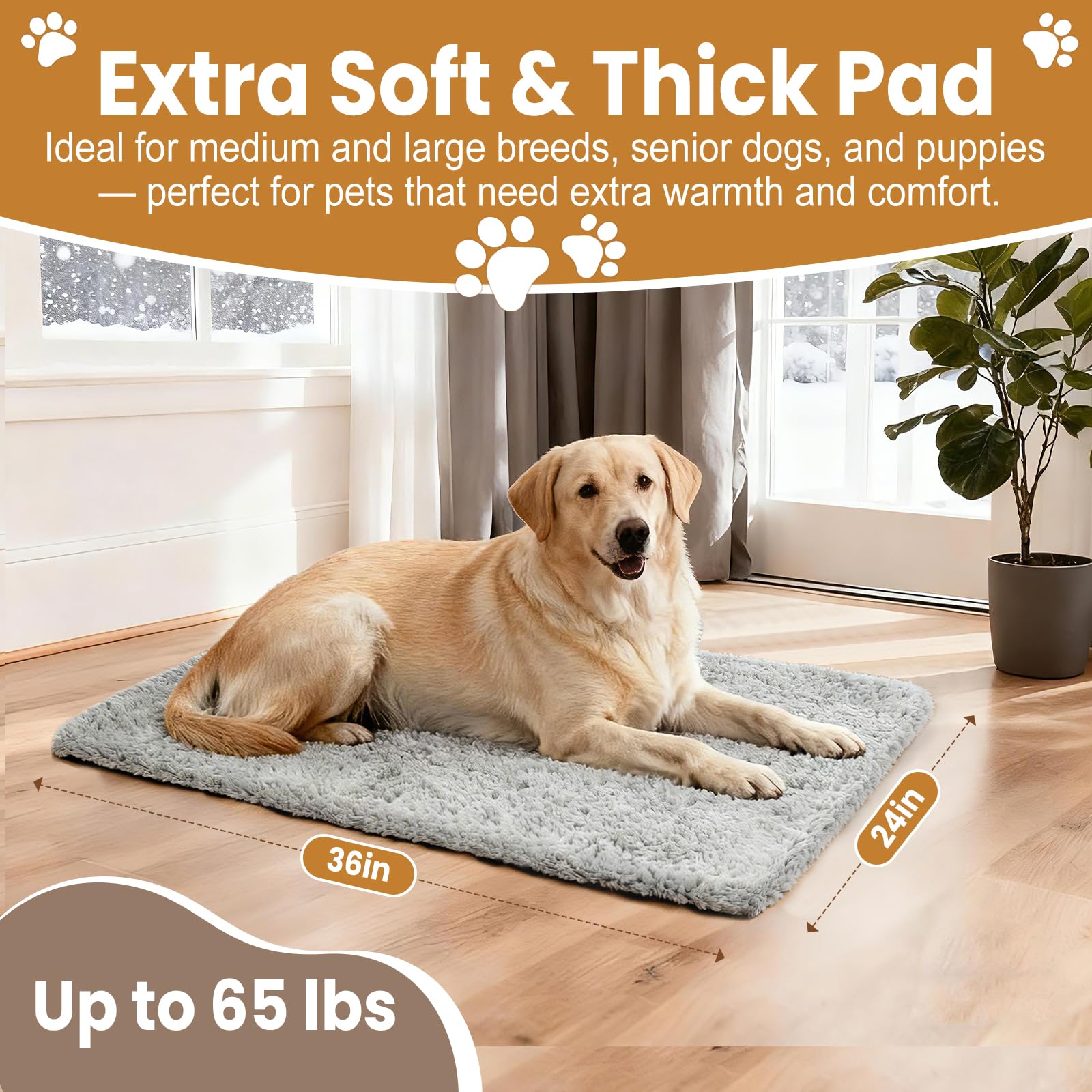 2 Pack Self Warming Dog Mats – 36"&times;24" Thermal Heating Pet Pads for Medium & Large Dogs, Soft Thick & Cozy for Extra Warmth, Washable, Non-Electric & Non-Slip Crate Beds for Indoor Outdoor Use - image 2
