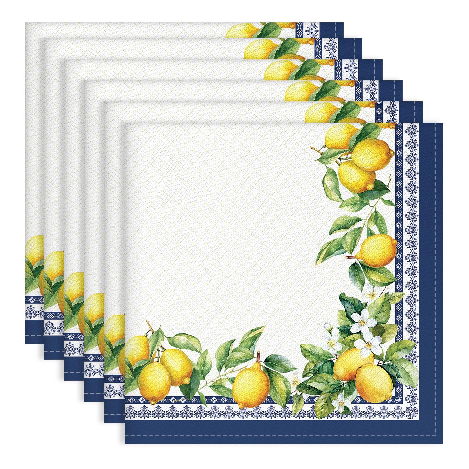 Tovaglioli Limoni Foglia Set di 6, Tovaglioli di Stoffa 100% Cotone Riutilizzabili Morbido Tovaglioli da Tavola Perfetto per Feste, Casa, Cucina, Caffè, Ristoranti, Matrimoni(45×45cm)