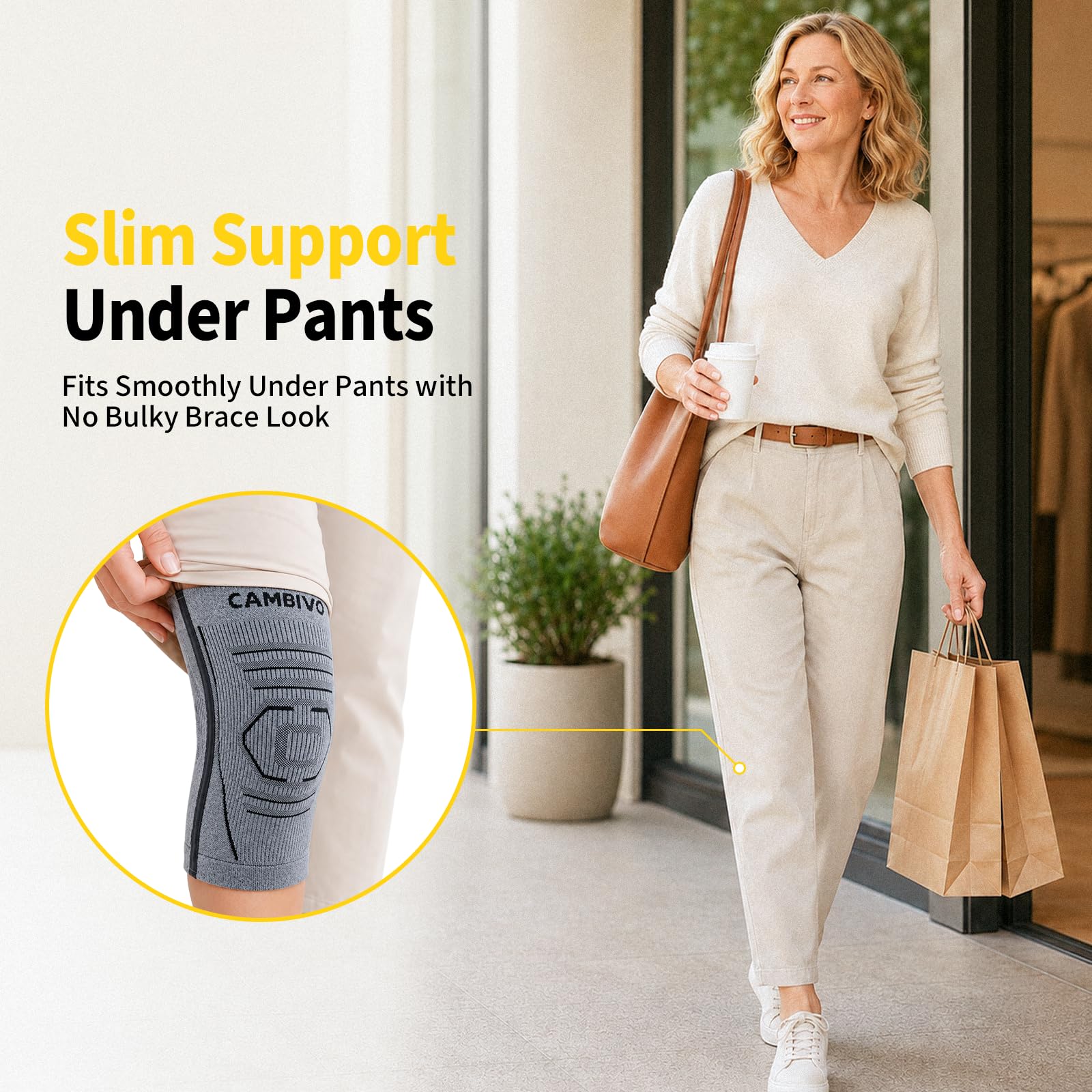 CAMBIVO Kniebandage Männer Damen 2 Stück, Komprimierte Bandage Knie, Knee Support mit Seitenstabilisatoren zur Linderung von Knieschmerzen, Arthrose Knie, Meniskus und Kraftsport