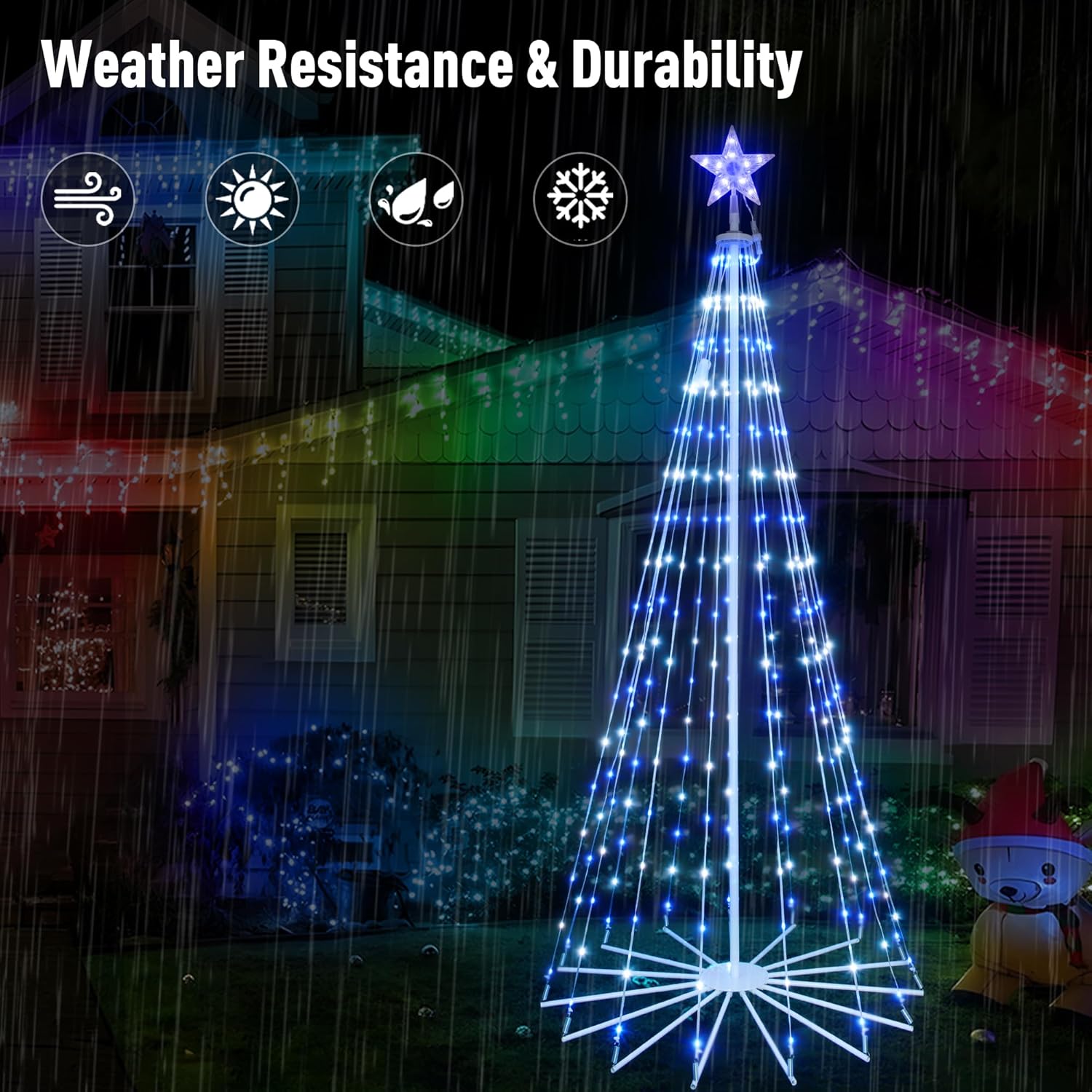 Probro 8 FT 340 LEDs Smart Outdoor Christmas Tree with App Control, IP65 Waterproof, 85+ Modes, Easy Setup Metal Frame Cone Tree for Yard, Christmas Party, Holiday Decorations - Image 5