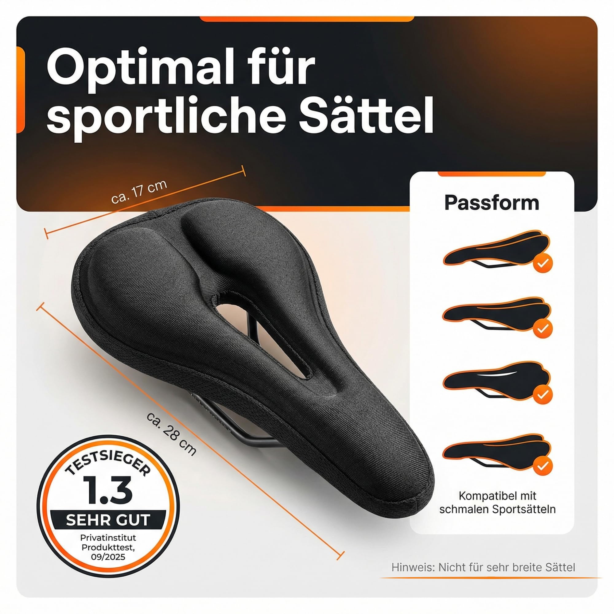 CustEmo® Fahrradsattel Überzug Polster mit Memory Foam - Sattelbezug Fahrrad - Sattelüberzug gepolstert I Fahrradsitz Polster für Damen & Herren,