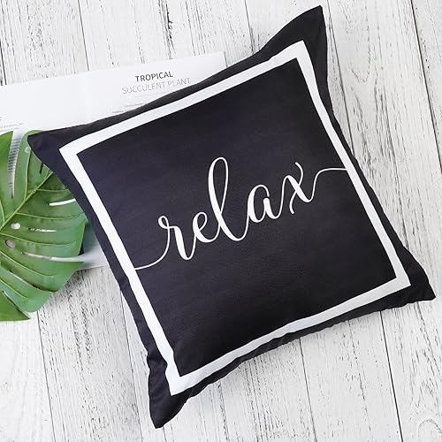 Miniatura 5 de ONWAY Juego de 4 fundas de almohada impermeables para exteriores, 18 x 18 pulgadas, color blanco y negro, para muebles de patio, jardín, sofá,