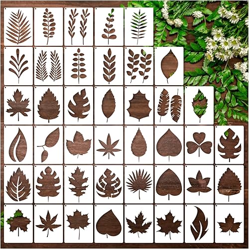 Plantillas de hojas para manualidades, plantillas de plantas de pintura de hojas pequeñas y ramas para pintar en pared de madera, tarjetas de pared,