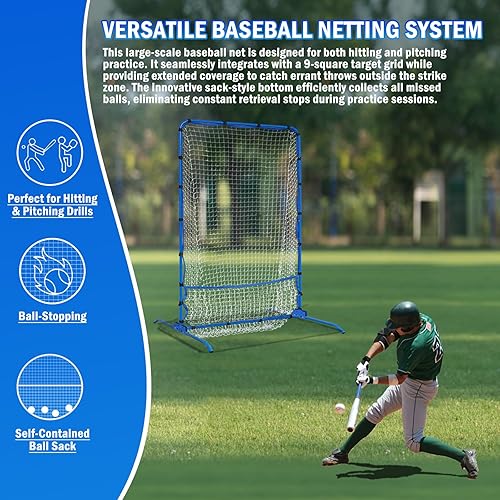Miniatura 5 de 6FT Baseball Pitching net, 9-Pocket Pitcher Net with Strike Zone, Adjustable Height Target Throwing Trainer, Baseball Softball Practice Net with