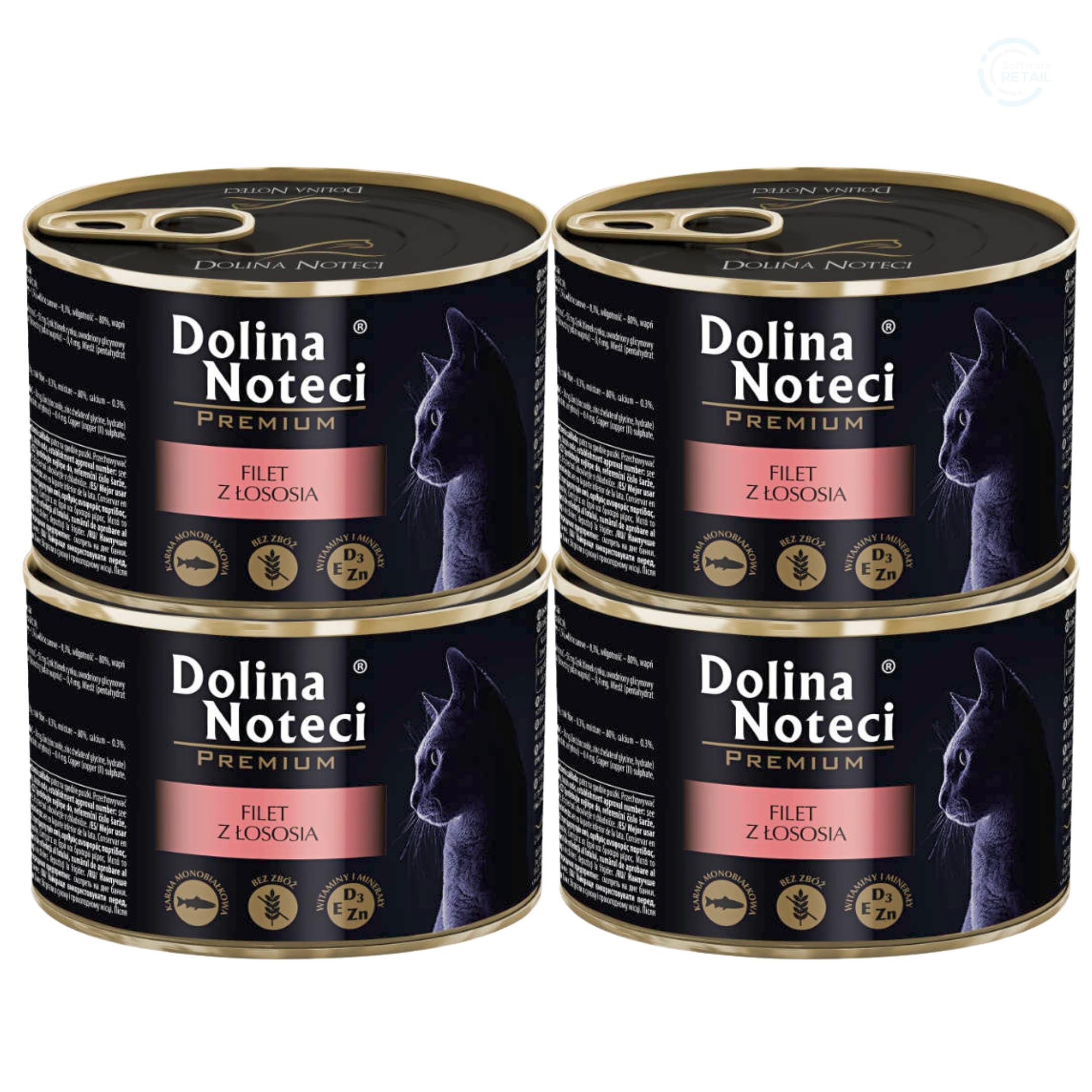 Dolina Noteci Premium Moist & Juicy Wholesome Grain-Free Cat Food - Natural Meat Recipes Enriched with Vitamins & Minerals for Happy, Healthy Cats! (Salmon Fillet, 4x185g)