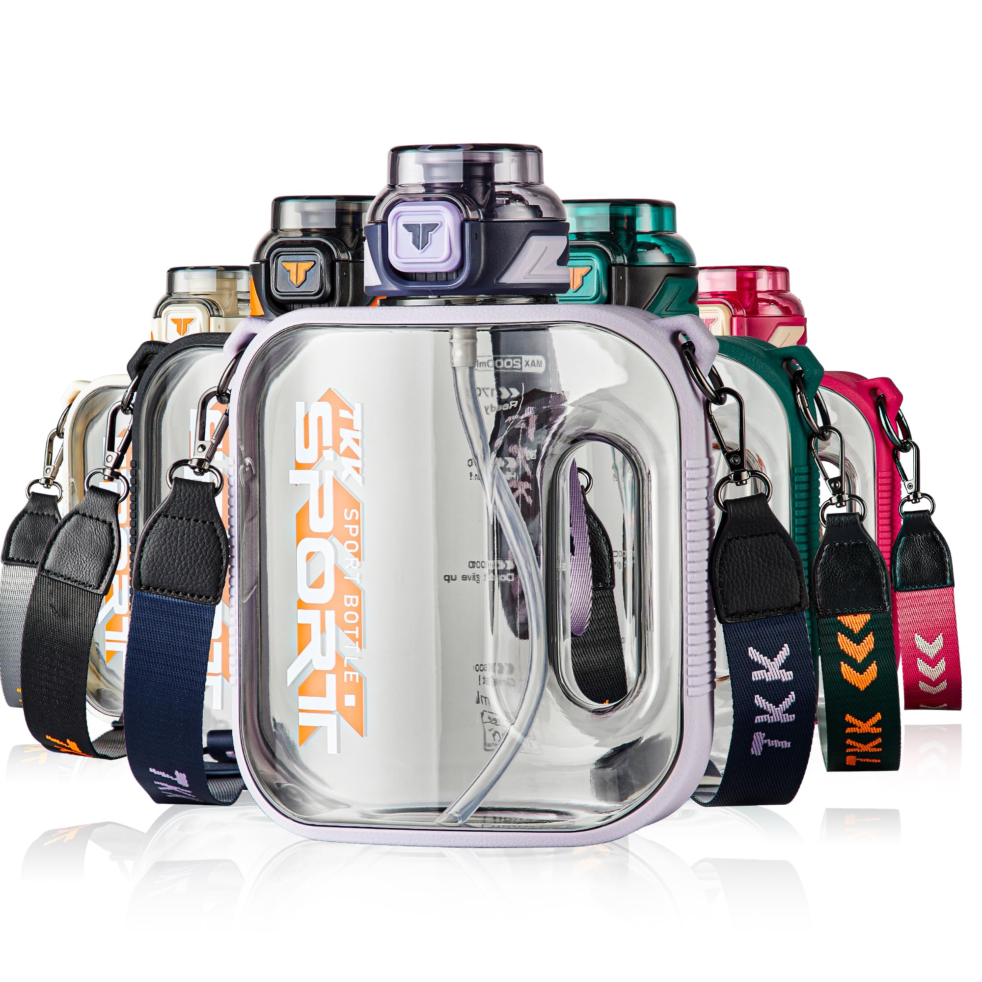 TKK Half Gallon Water Bottle Jug with Straw Large Capacity Plastic Water Bottle Dishwasher Safe 1/2 Gallon 50 Oz Water Bottle Jug BPA Free Tritan for