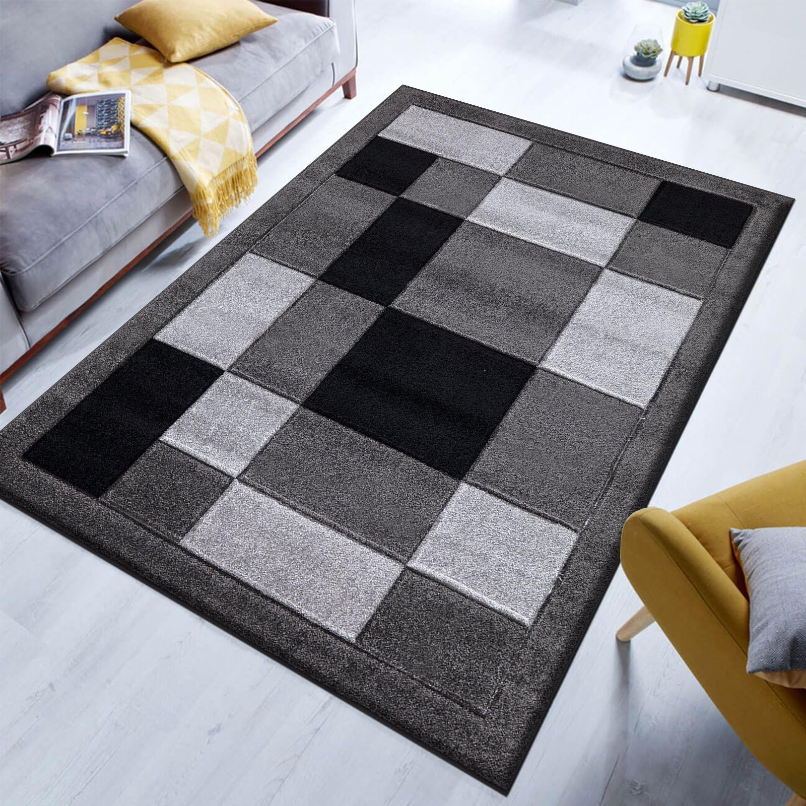 renoazul® Area Rugs for Living Room, Hallway, Bedroom and Office, 120 x 170 cm, Dark Grey, Washable Non Shed Geometric Lounge Rug — image 1